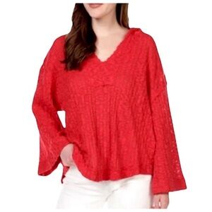 Free People Baja Babe Hooded Hacci Sweater in red.  Size L